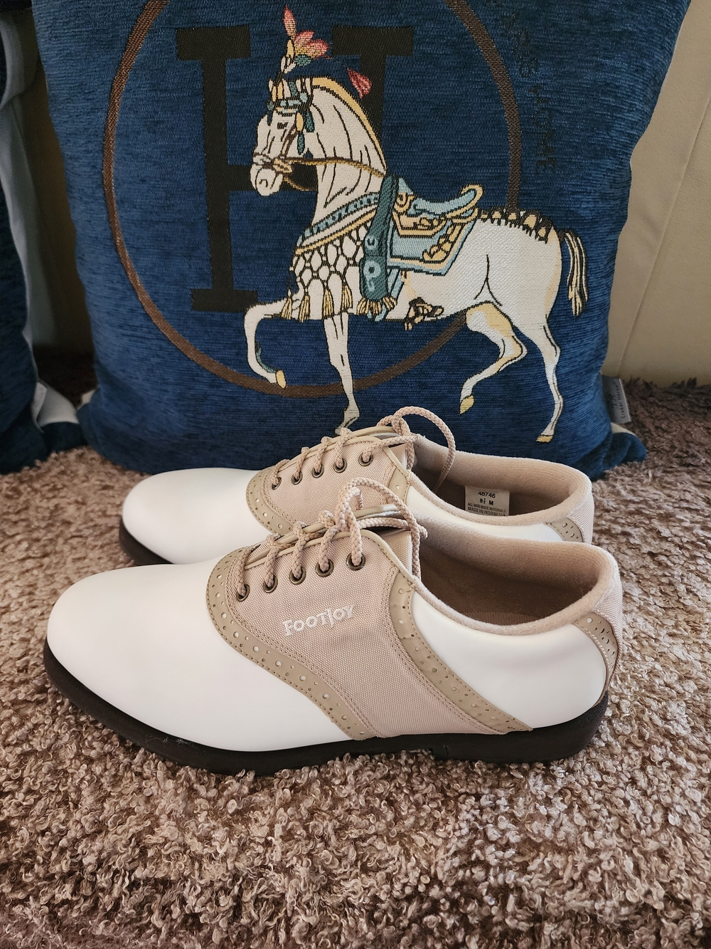 FootJoy White and Beige Lace-Up Golf Oxfords